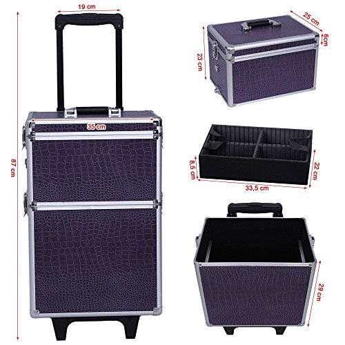 Songmics Kosmetikkoffer Trolley größe XL 2 in 1 croco lila JHZ03P - 4