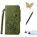 Produktbild Galaxy S5 Mini Hülle,TOUCASA Samsung Galaxy S5 Mini Ledertasche Hülle Schutzhülle Retro Bunte Rose Tasche Lederhülle mit Handschlaufe Scratch Ledercase Schale Umschlag Stil Flip Wallet Case Cover mit Weiche Silikon Innere Standfunktion Kreditkarte Slots Magnetverschluss Etui + 1 x Eingabestift & Glitzer Staub Stecker-Grün