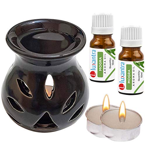 Luxantra Ceramic Aroma Diffuser Oil Burner with 2 Mogra Aroma Oil with 2 Tlight Candle Free for Home Office Hotel Spa