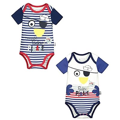 Petit Béguin - Lot de 2 bodies manches courtes bébé garçon Bébé Pirate - Couleurs - Bleu, Longueur des manches - Manches courtes, Taille - 24 mois (92 cm)