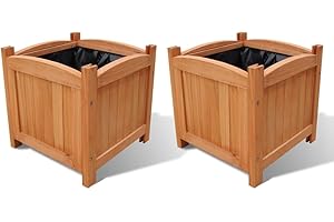 vidaXL Set of 2 Square Wooden Raised Beds – Natural Durable Wood Planters for Garden, Patio, or Terrace – 30 x 30 x 30 cm