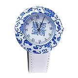 Innovative Keramik Frauen Armbanduhr blau und weiß Porzellan China Stil Lederband runden Zifferblatt Fashion Watch - blau & weiß