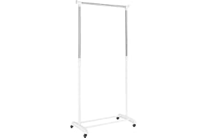 AAMEN Clothes Rail Heavy Duty Clothes Rail On Wheels & Adjustable, Clothes Rack Stand, Clothes Rails For Bedroom, Clothing Storage, 30Dx87Wx165H (White)