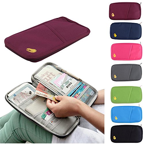 Passport and Document Travel Zip Wallet Organiser - Wine