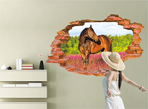 AUVS® 3D Lebendige Tiere- Selbstklebende Abnehmbaren Durchbrechen Die Mauer Vinyl Wandsticker / Wandgemälde Kunst Aufkleber Dekorateur (8001H Pferd Horse(60*90cm))