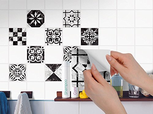 Fliesen deko – CREATISTO Fliesenfolie u. Fliesenaufkleber | Fliesen überkleben Fliesenaufkleber für Deko Badezimmer Wandfliesen – Fliesenfolie Bad | 15×15 cm – Motiv Marmor Muster – 9 Stück - 3