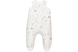 LILBESTIE Baby Sleeping Bag with Legs, 1.0 TOG Toddler Sleeping Bag with Feet Cotton Sleeveless Sleeping Bag Baby for All Seasons, Rabbit, M(12-24 Months)