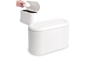 WLECRTL Mini Countertop Wastebasket Office Desktop Paper Bin Mini Portable Table Waste Bin Trash Can Desk Bin with Lid Table Desktop Dustbin for Bathroom Worktop Kitchen Makeup Holder White