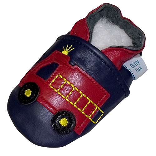 Soft Leather Baby boy Shoes with Suede Soles by Dotty Fish Navy Fire Engine (3-4 years)