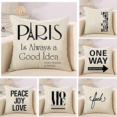 Set Of 6 Classic Quotes &amp; Sayings Printing Pillow Cover Square Pillow Case Cotton/Linen Cushion Cover