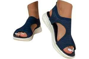 EQWIGKEIT Damen Sandalen Sommer Mesh Orthopädische Schuhe Bequem Waschbare Slingback Orthopädische Slide Sport Sandalen mit Weiche Fussbett Outdoor Wassersandalen Casual Strick Sandalen Plateau Sandalen