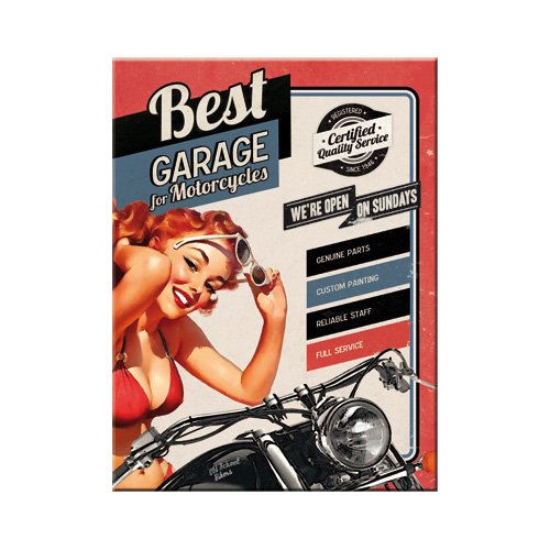 Nostalgic-Art 14276 Biker's Corner Best Garage Red Magnet, 8 x 6 cm