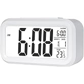 WANGCL 12/24 Hour Digital Alarm Clock, Bedside Table Clock with Backlit LCD Display, Date Calendar and Temperature Display (W