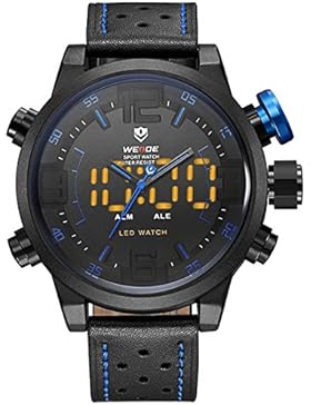 Alienwork LED Analog-Digital Armbanduhr Multi-funktion Uhr Herren Uhren sport XXL Oversized Leder blau schwarz...
