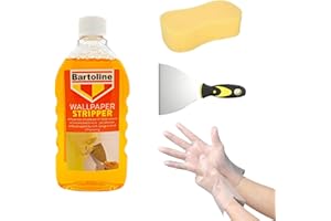 PHELEAM Wallpaper Remover Kit - Bartoline Wallpaper Stripper 500ml, 6 Inch Wide Scraper, Large Sponge, Gloves, Complete Bundle for Fast Removal, DIY Friendly