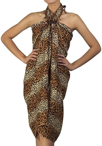 Siam Secrets Leopard Print Sarong wrap Two Tone Cat Pareo or Shawl Coffee Cream