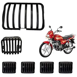 Ramanta Plastic Complete Plastic Grill Set of Headlight, Indicators & Taillight for Hero Splendor/Hero Splendor Plus (Black, Pack of 6)