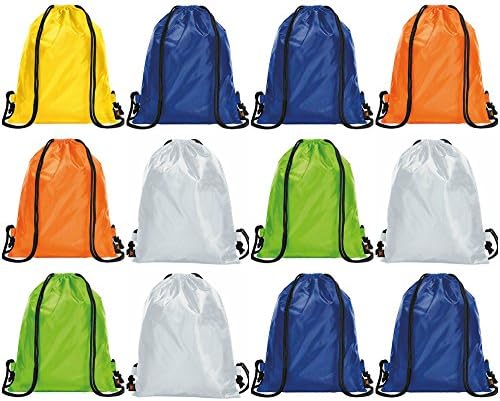 Halfar Set of 12 Drawstring Bags Rucksack Adult &amp; Kids PE School Swimming Girls Boys Backpack Party Swim Sack Gym Sports Outdoor Activities - Blue - Green - Orange - Yellow - Grey - Various Colours