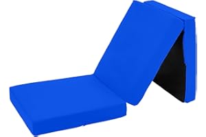 Sapphire Collection Z Bed Sleepover Kids Bed, Footstool Pouffe, Kids Chair Foldable Mattress for Indoor & Outdoor, Soft & Comfy Plain Futon Set (Royal Blue)