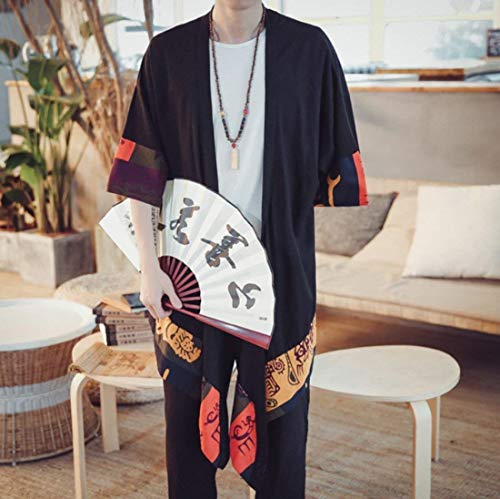 Cardigan Herren Lang Frühling Ärmel Weinlese 3/4 Baumwollleinen Sommer Mantel Jungen Poncho Kap Mantel Wolljacke (Color : Stil 2, Size : S)