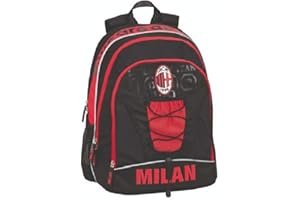 FRANCO PANINI. Zaino Scuola AC Milan Organizzato Rotondo Americano 43x32x23 cm Prodotto Ufficiale Calcio Rossoneri