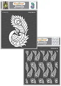 CrafTreat Peacock Feather Stencil for Fabric - Side Feathered Peacock and Peacock Feather Background Stencil (2Pcs) - Size: 6X6 Inches (2 Pcs)- Peacock Stencils for Craft and Art