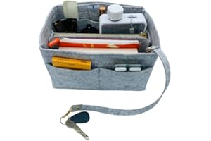 ORGANIZE FIRST Organisateur de Sac à main Femme - en Feutre - Multi-poches avec Pochette détachable à Fermeture éclair et Chaîne à clés - Sac de Rangement intérieur pour Sac à main - L/GRIS