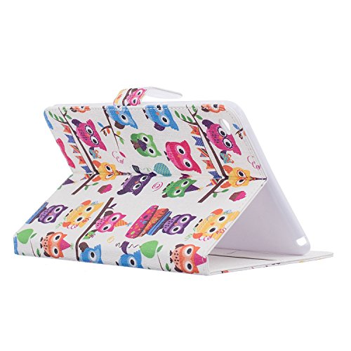 Etsue für iPad Air/iPad 5 [Cartoon Eule Blatt] Leder Tasche Hülle Etui Muster, Bunte Niedlich Painted Ständer Tasche Schutzhülle Smart Shell Wallet Case Magnetverschluss Bookstyle Ledertasche Brieftasche Hülle mit Kartenfächern für iPad Air/iPad 5 + 1x Glitzer Staub Stecker + 1x Blau Eingabestift-Owl Leaf - 5
