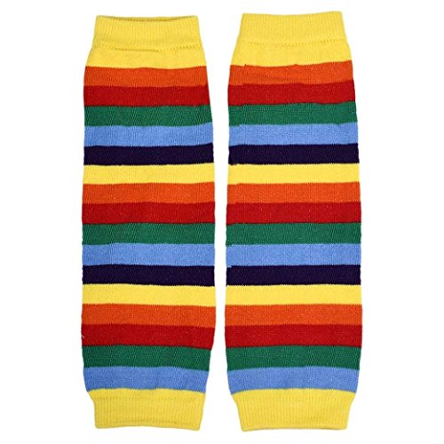 Koly Kids Girls Stripes Rainbow Kneepad Socks Leg Warmer Cotton Leggings (Yellow)