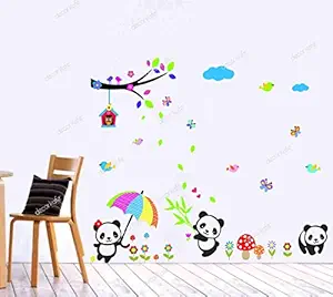 Oversize Cute Panda Wall Stickers Under The Tree Wall Decal Nature Scenery Stickers Baby Room for Kids Room