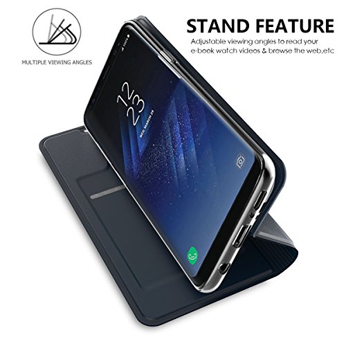 Moonmini Samsung Galaxy S8 Lederklapp hülle Case Bookstyle Klapphülle Wallet Tasche Flip Tasche mit Kartenfach und Ständer Anti-Rutsch Stoßfest handyhüllen für Samsung Galaxy S8 2017 (Blau) - 5
