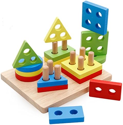 Wood Collection(TM) Creative Wooden Color and Shape Geometric Sorting Board, Stack &amp; Sort Puzzle Toys for 3 Year Old and Up - Perfect Christmas Gift for Your Kids