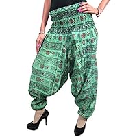 Mogul Interior Women's Harem Pant Om Gypsy Yoga Meditation Medium Green