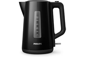 Philips Series 3000 Bollitore, Capacità 1,7 L, Formato Famiglia, Resistenza Piatta, Spia Luminosa LED, Facile Riempimento, Indicatore in Tazze, Nero (HD9318/20)