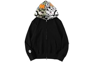 MINIDORA Uomo Felpa con Cappuccio Giacca con Cappuccio E Zip Tessuto Liscio con 3D Stampato di Squalo Camuffare Pullover