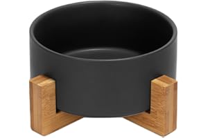 SPUNKYJUNKY Gamelle en céramique avec Support en Bambou pour Chiens de Grande Taille (1800 ML, Noir)