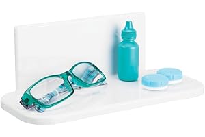 mDesign Rangement Salle de Bain en Plastique sans BPA – étagère de Douche autocollante – Meuble Salle de Bain pour brosses à Dents, crèmes et Maquillage – Blanc