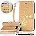 Produktbild HUDDU Gold Handyhülle für Samsung Galaxy S6 Hülle Golden Schmetterling Muster Luxus PU Leder Tasche Wallet Case Cover Flip Ledertasche mit Kartenfach Magnetverschluss Stand Brieftasche Etui Slim Handytaschen Blumen Schutzhülle für Samsung Galaxy S6 Klapphülle im Bookstyle