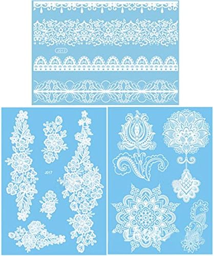 ChicTats White Lace Temporary Tattoos 3-Sheet Pack - Bling Body Art &amp; Jewellery for Women &amp; Girls - Waterproof Fashionable Body Makeup/Stickers - What you see in the main image is what you will get