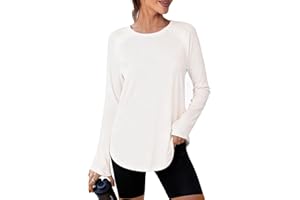 Crewhpo Camiseta Deportiva Manga Larga para Mujer Camisetas Deporte Cuello Redondo Ligero UPF 50+ Ropa de Entrenamiento Running Gimnasio Yoga Top