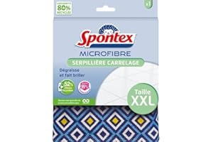 SPONTEX - Serpillère Spécial Carrelage XXL - 100% microfibre - Dégraisse juste avec de l'eau - Elimine 99% des bactéries - Motifs originaux - Taille XXL