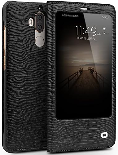 Qialino Genuine Lizard Leather Slim mate 9 Case,Stylish Cover as Premium Accessories for the Original Huawei Cell Phone mate9(5.9 inch) with wake &amp; sleep function - Black