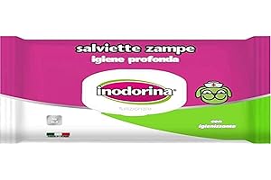 Inodorina, Salviette Funzionali Zampe, Realizzate in Tessuto Resistente, Azione Detergente e Igienizzante, con Sostanze Naturali Biologiche, Uso Quotidiano, con Cloruro di Benzalconio, 40 Pezzi