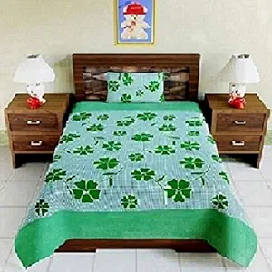 Cotton Villas 3D Printed Microfiber for Single bedsheet for Single Bed Green Fruty with 1 Pillow Cover Microfiber and Cotton Mix Color White (88 X 60 inch )