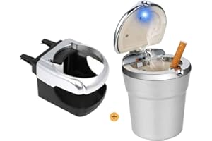 WITPOCE Kitchen-dream Cendrier voiture led Cendrier porte-tasse, cendrier de voiture portable avec couvercle et conduit, cendrier de cigarette détachable pour Voyage Home Office (Argent)