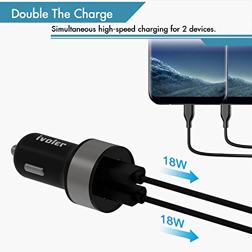 iVoler Quick Charge 3 0 Chargeur de Voiture 36W 2 Ports USB Chargeur Allume Cigare  2 QC 3 0 Port  avec 2 en 1 C  ble Micro USB   Type C  1m  pour Sam