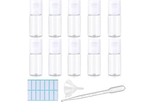SKYPRO Leere Reiseflaschen aus transparentem Kunststoff mit Klappdeckel, 10 ml, tragbar, nachfüllbar, mit Pipette, Trichter und Etiketten, für Shampoo, Conditioner, Kosmetik, 10 Stück