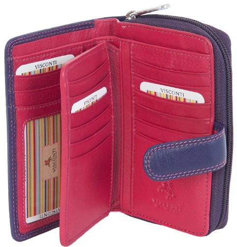 VISCONTI LADIES SOFT LEATHER PURPLE/DEEP PINK PURSE WALLET 16 CARD SLOT CD22