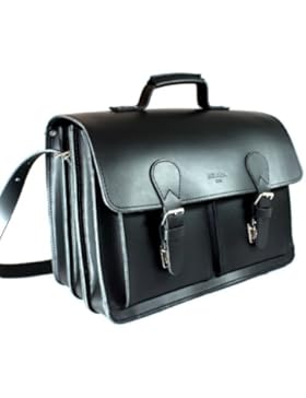 DELARA geräumige Aktentasche aus schwarzem Leder mit Schulterriemen - Made in Germany