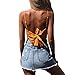 Produktbild PINEsong Sommer Oberteile Damen Sexy Tie Up Halfter Crop Top Einstellbar Schulter Riemen Tank Tops Mode Weste Trägershirts Ärmelloses Bluse mit Bowknot Sleeveless Kurz Top Cami Camisole (L, Gelb)